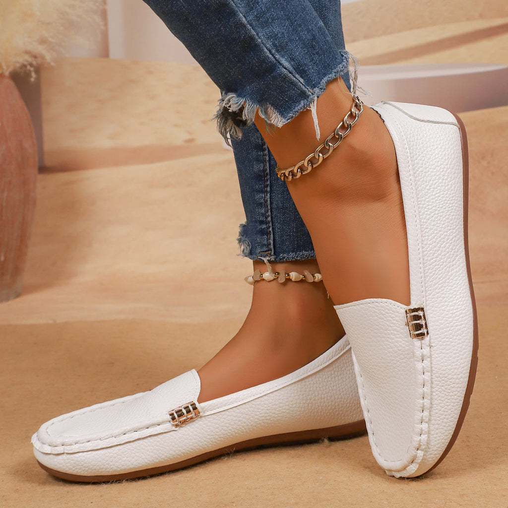 Damen Mokassin-Schuhe mit elegantem Narbenleder und rutschfester Sohle