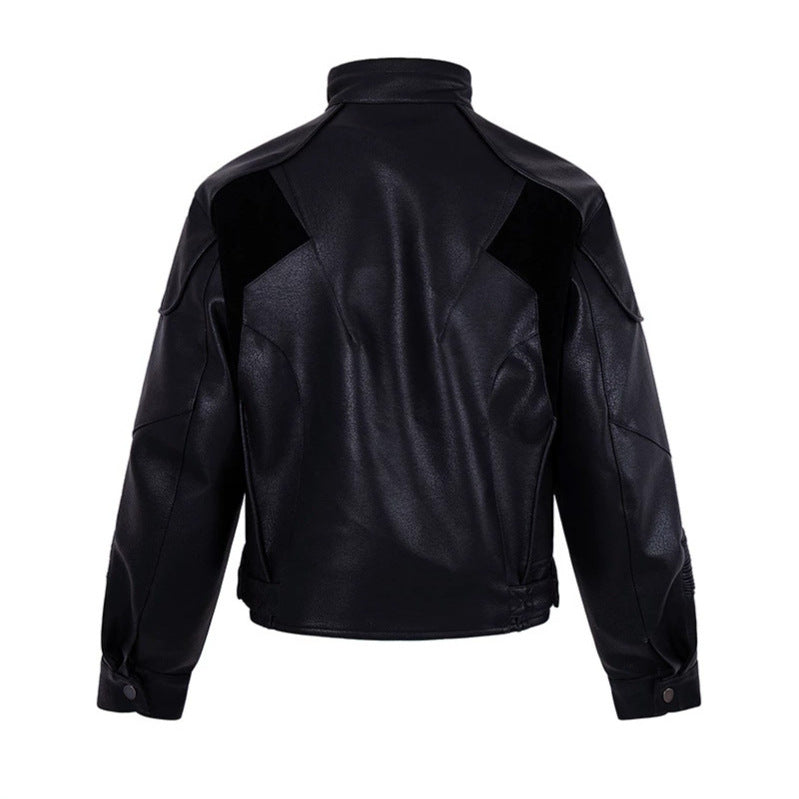 Herren Bikerjacke aus Lederimitat mit Stehkragen Reißverschlusstaschen und gesteppter Ellenbogenpartie Shop Nory