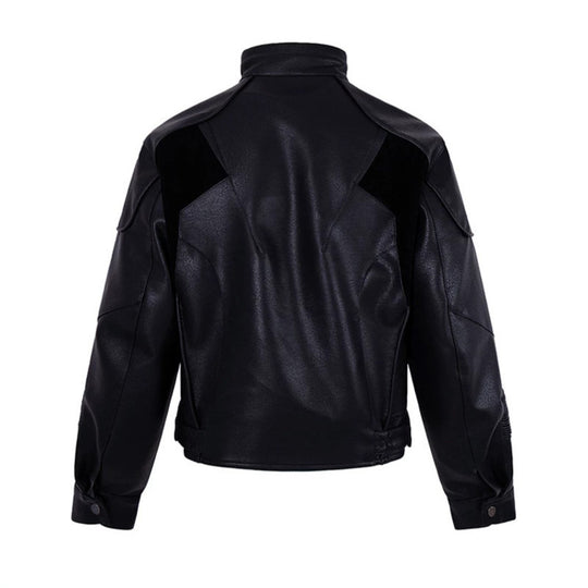 Herren Bikerjacke aus Lederimitat mit Stehkragen Reißverschlusstaschen und gesteppter Ellenbogenpartie Shop Nory
