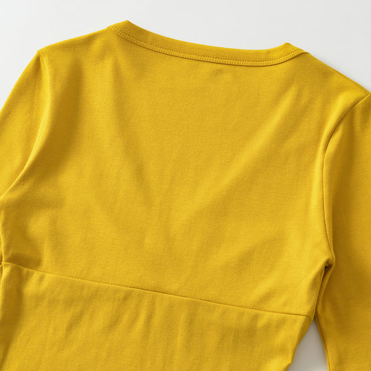 Damen Figurbetontes Wickelshirt mit tiefem V-Ausschnitt, dreiviertelärmeln und Taillenbetonung Shop Nory