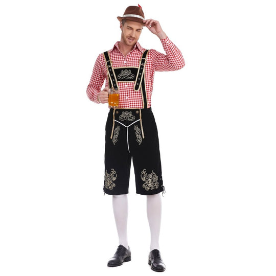 Herren nan Filzoptik-Lederhose knielang mit barocker Stickerei, verstellbaren Trägern und Dekornieten Shop Nory