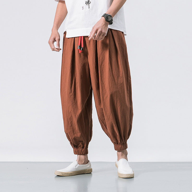 Herren weit geschnittene Haremshose mit tiefem Schritt elastischem Bündchen und dekorativem Kordelzug Shop Nory
