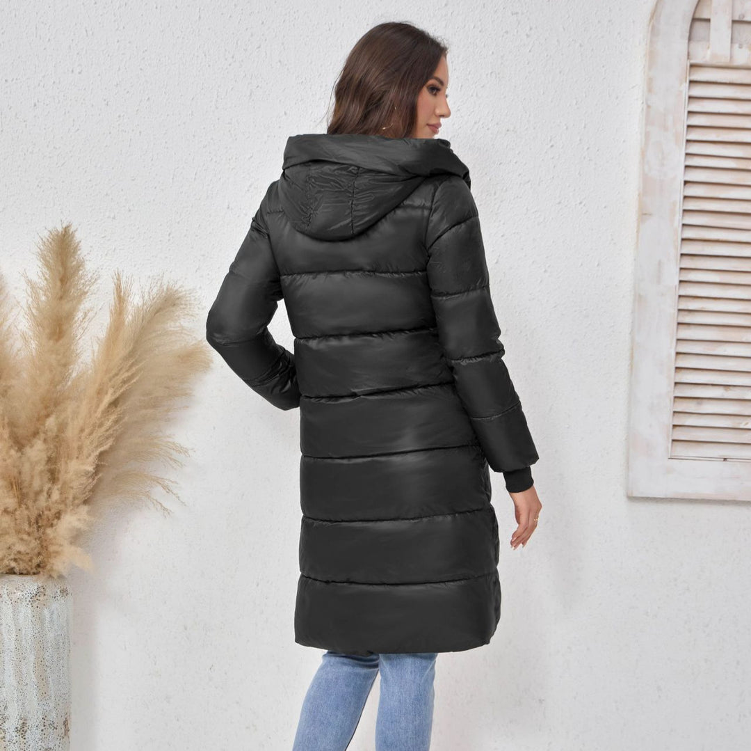 Damen Langer Puffer‑Mantel mit hohem Stehkragen, wattierter Steppung und elastischen Bündchen Shop Nory