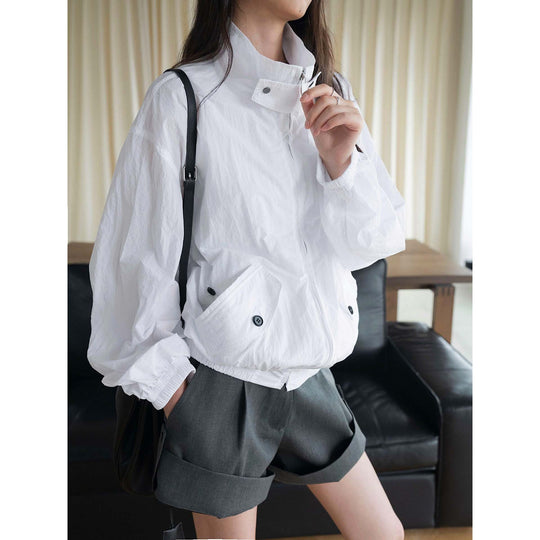 Damen Leichte Oversize-Packable Shell‑Jacke mit Stehkragen und Rippbündchen Shop Nory