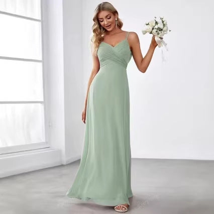 Damen Chiffon Maxikleid mit elegantem V-Ausschnitt und gerafftem Oberteil Shopnory