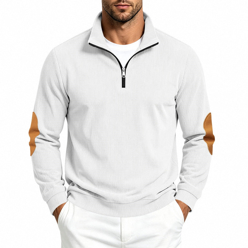 Herren Feinstrick-Halbzip-Pullover mit Cordstruktur und Kontrast-Ellbogenpatch Shop Nory