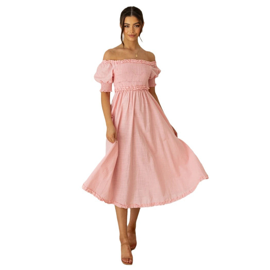 Damen Off-Shoulder Midikleid mit luftiger Silhouette und Rüschendetails Shopnory