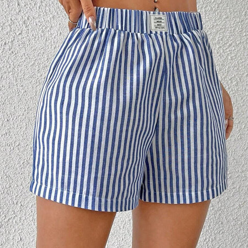 Damen gestreifte Shorts aus leichter Baumwolle mit elastischem Bund
