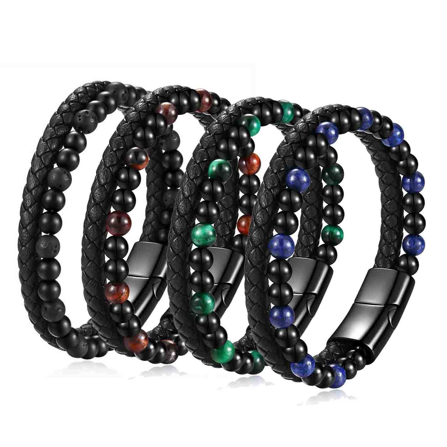 Damen Lederarmband mit geflochtenem Design und elegantem Zierbead Shop Nory