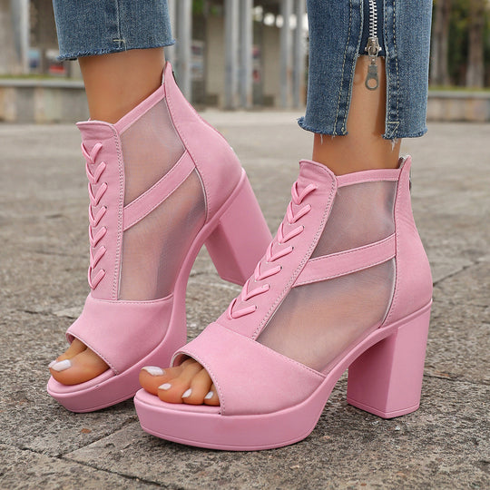 Damen Plateau‑Sandaletten mit Mesh‑Einsätzen und klobigem Blockabsatz Shop Nory