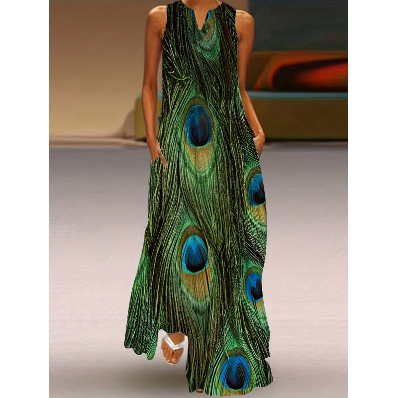 Damen Maxikleid mit elegantem floralem Design und seitlichen Taschen Shopnory