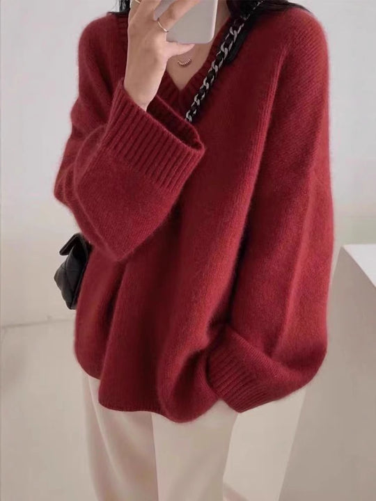 Damen Oversize V-Ausschnitt-Pullover im Mohair‑Look Shop Nory