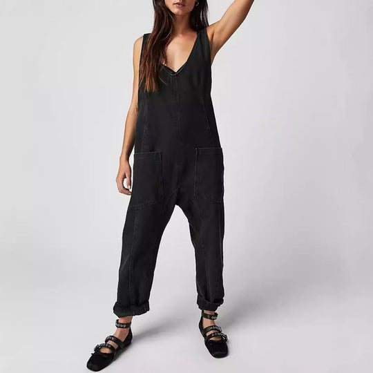 Damen Lässiger Denim-Overall mit großen Taschen