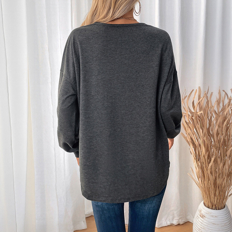 Damen Lässiges Langarm-Jerseyshirt mit Mittiger Ziernaht, Rundhals & abgerundetem Saum Shop Nory