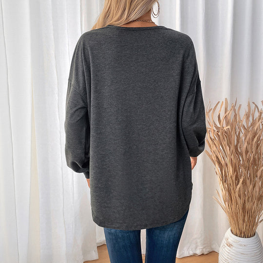 Damen Lässiges Langarm-Jerseyshirt mit Mittiger Ziernaht, Rundhals & abgerundetem Saum Shop Nory