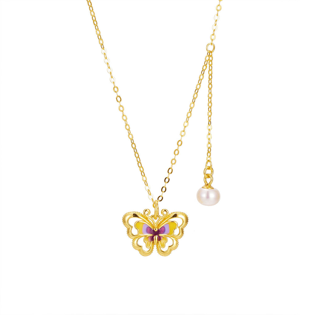 Damen elegante Halskette mit filigranem Schmetterlingsanhänger und Perlenakzent Shop Nory