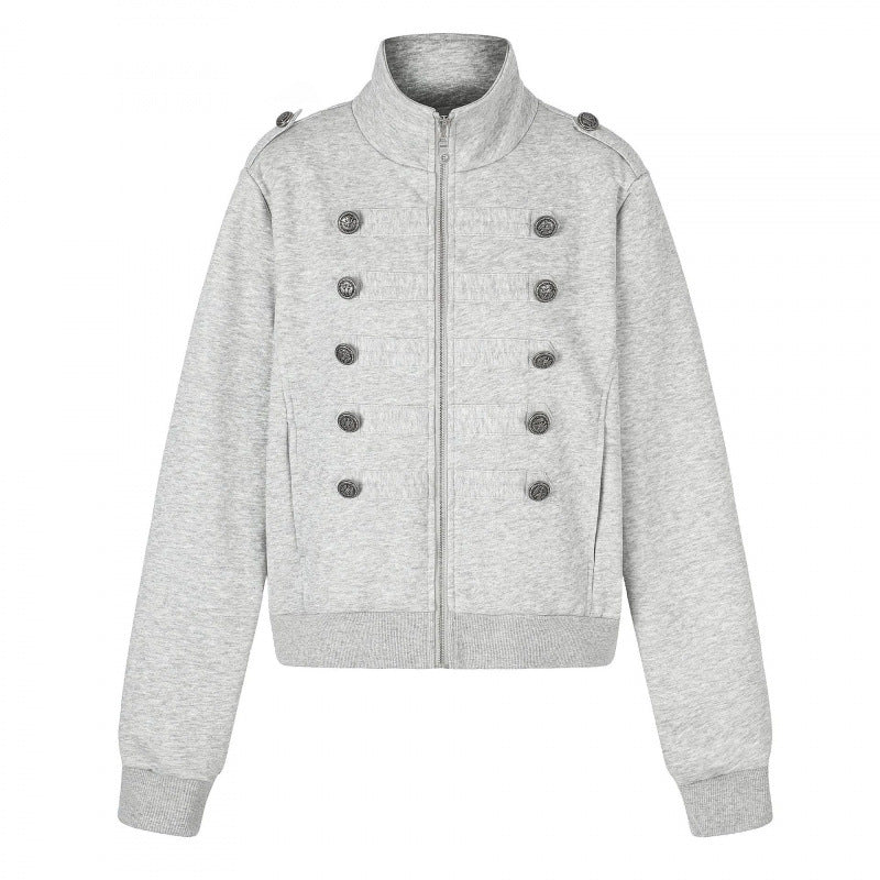 Unisex Sweatjacke im Military-Look mit doppelter Knopfleiste Shop Nory