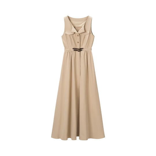 Damen Ärmelloses Hemdblusenkleid mit weitem A‑Linien‑Rock und Ziergürtel Shop Nory