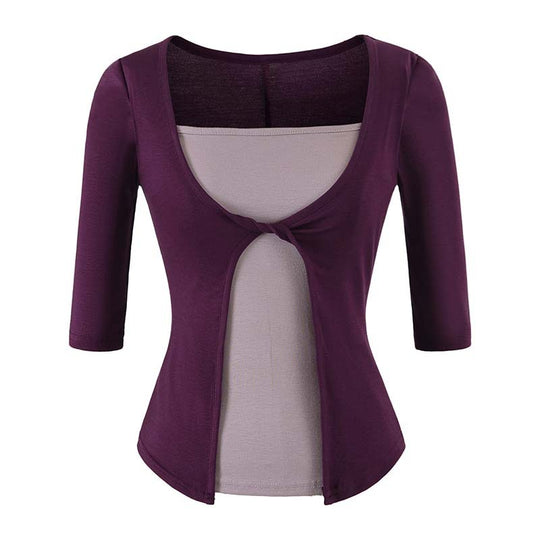 Damen Lagen‑Look Shirt mit Knotenfront, Dreiviertelärmel und integriertem Untertop Shop Nory