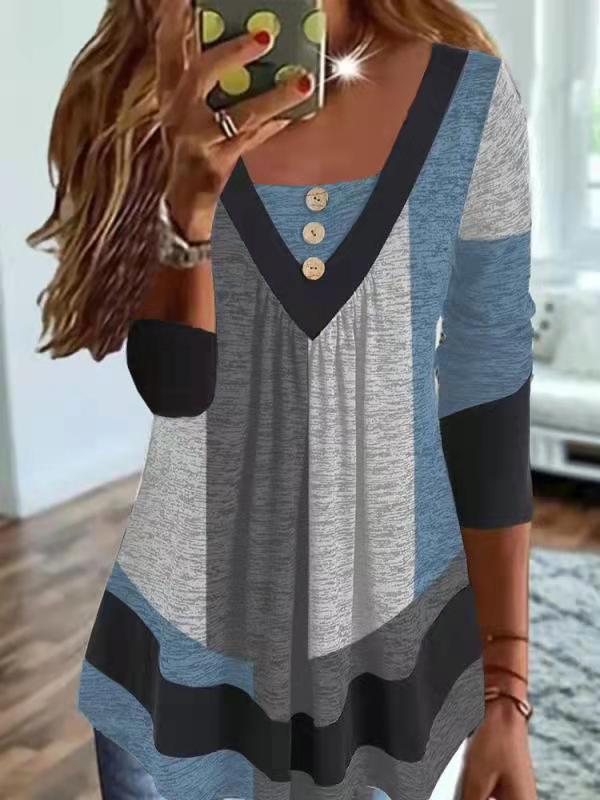 Damen Colorblock V-Ausschnitt Sweatshirt mit grafischem Print Shop Nory