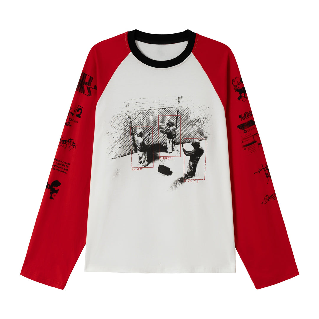 Unisex Langarm-Raglanshirt mit grafischem Print und kontrastierendem Rundhalsausschnitt Shop Nory