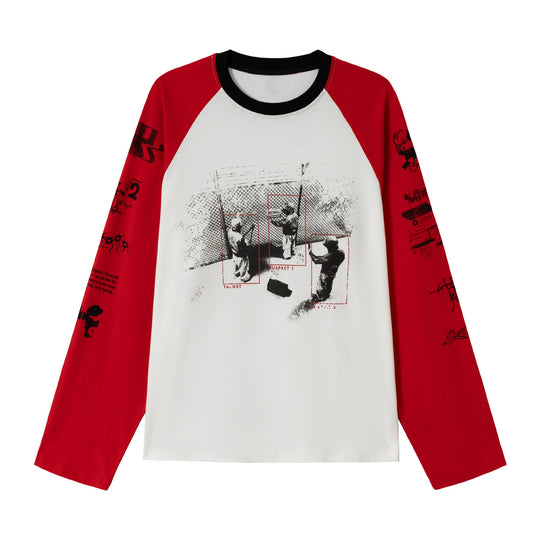 Unisex Langarm-Raglanshirt mit grafischem Print und kontrastierendem Rundhalsausschnitt Shop Nory