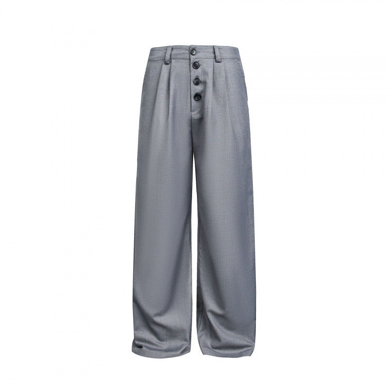 Damen Weite Bundfalten-Hose mit hoher Taille und sichtbarer Knopfleiste Shop Nory