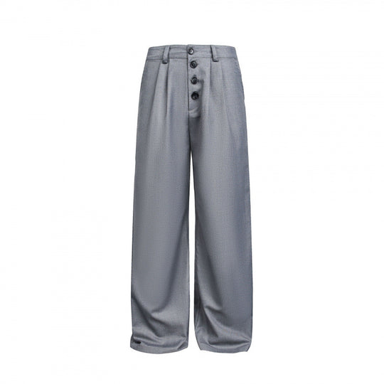 Damen Weite Bundfalten-Hose mit hoher Taille und sichtbarer Knopfleiste Shop Nory