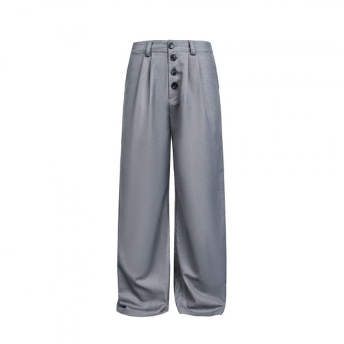 Damen Weite Bundfalten-Hose mit hoher Taille und sichtbarer Knopfleiste Shop Nory