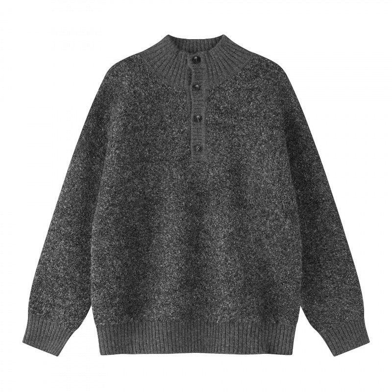 Unisex Boxy-Strickpullover mit Henley-Knopfleiste und hochgezogenem Rippkragen Shop Nory