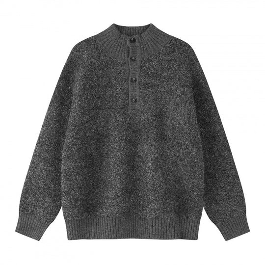 Unisex Boxy-Strickpullover mit Henley-Knopfleiste und hochgezogenem Rippkragen Shop Nory