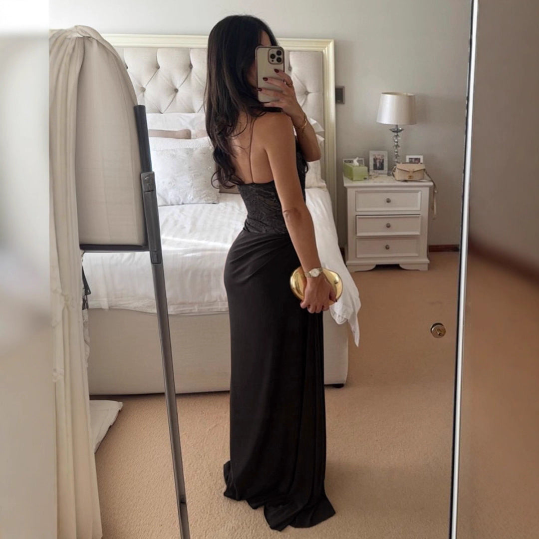 Damen Elegantes Cocktailkleid mit Spitzenoberteil und fließendem Rock