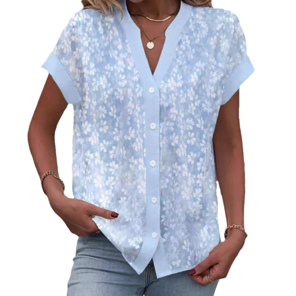 Damen Blusentop mit floralem Muster und kurzen Ärmeln