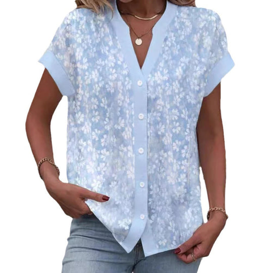 Damen Blusentop mit floralem Muster und kurzen Ärmeln