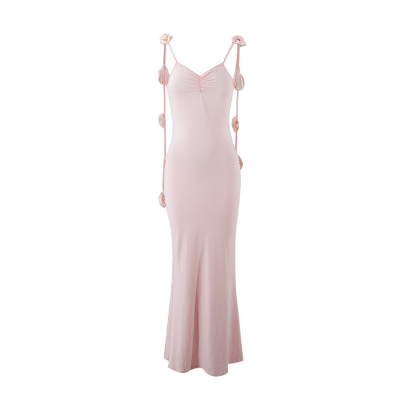 Damen Elegantes Maxikleid mit einzigartigen Rüschenträgern