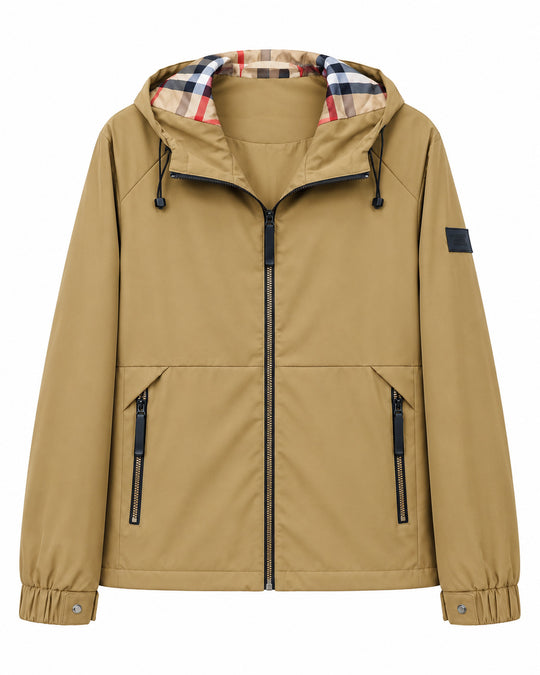 Herren leichte winddichte Softshell‑Kapuzenjacke mit kariert gefütterter Kapuze Shop Nory