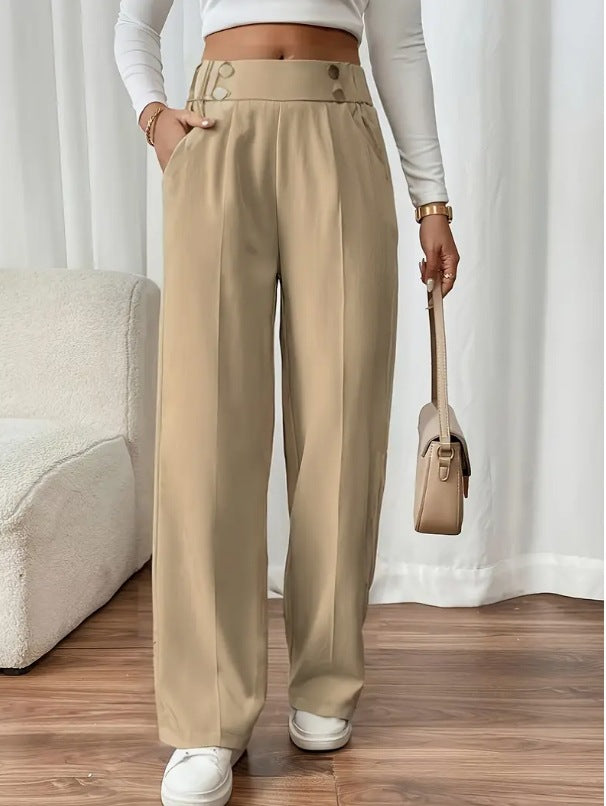 Damen Klassische weite Hose mit Knopfleiste und Taschen