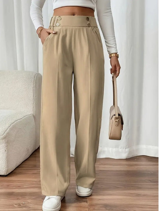 Damen Klassische weite Hose mit Knopfleiste und Taschen