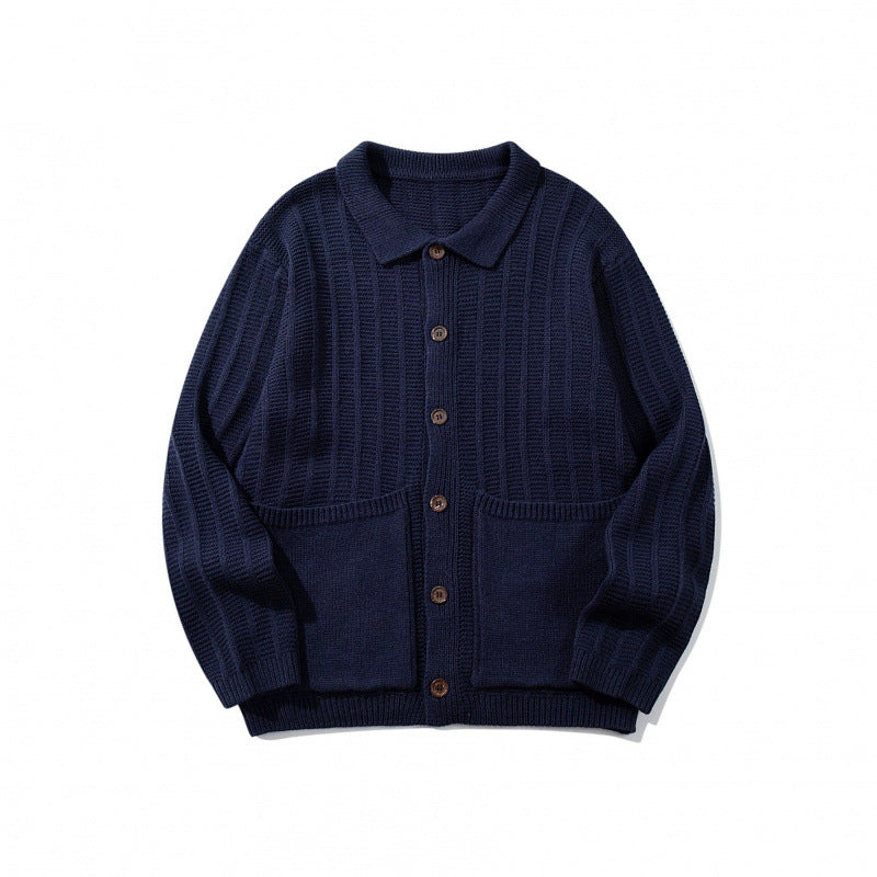 Unisex Grobgestrickte Hemdjacke mit Kentkragen, Knopfleiste und aufgesetzten Taschen Shop Nory