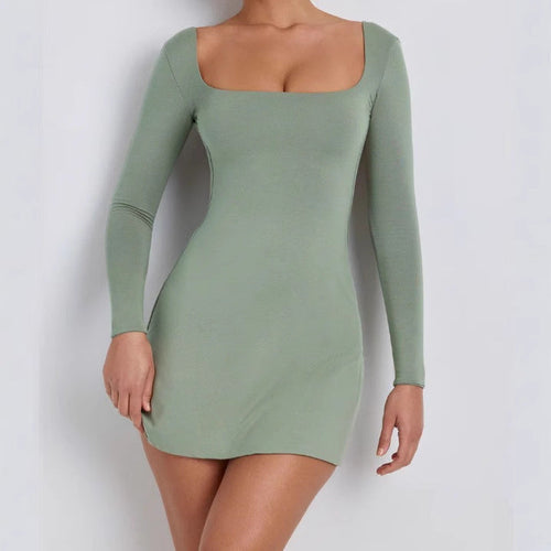Damen elegantes Minikleid mit weitem U-Ausschnitt und langen Ärmeln Shopnory