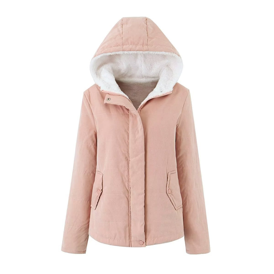 Damen Kapuzenjacke mit Teddyfutter und verdecktem Reißverschluss Shop Nory