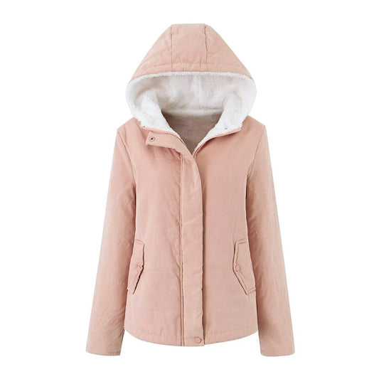 Damen Kapuzenjacke mit Teddyfutter und verdecktem Reißverschluss Shop Nory