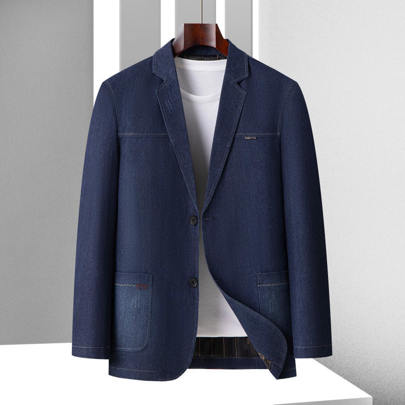 Herren Smart-Casual Denimblazer mit aufgesetzten Taschen und Kontrastnähten Shop Nory