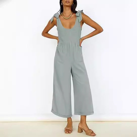 Damen Lässiger Jumpsuit mit verstellbaren Trägern und weitem Bein