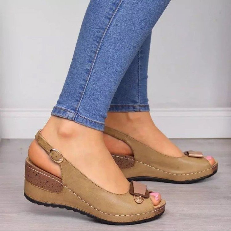 Damen Keil‑Slingback‑Sandalen mit gepolstertem Komfortfußbett und Zierschleife Shop Nory