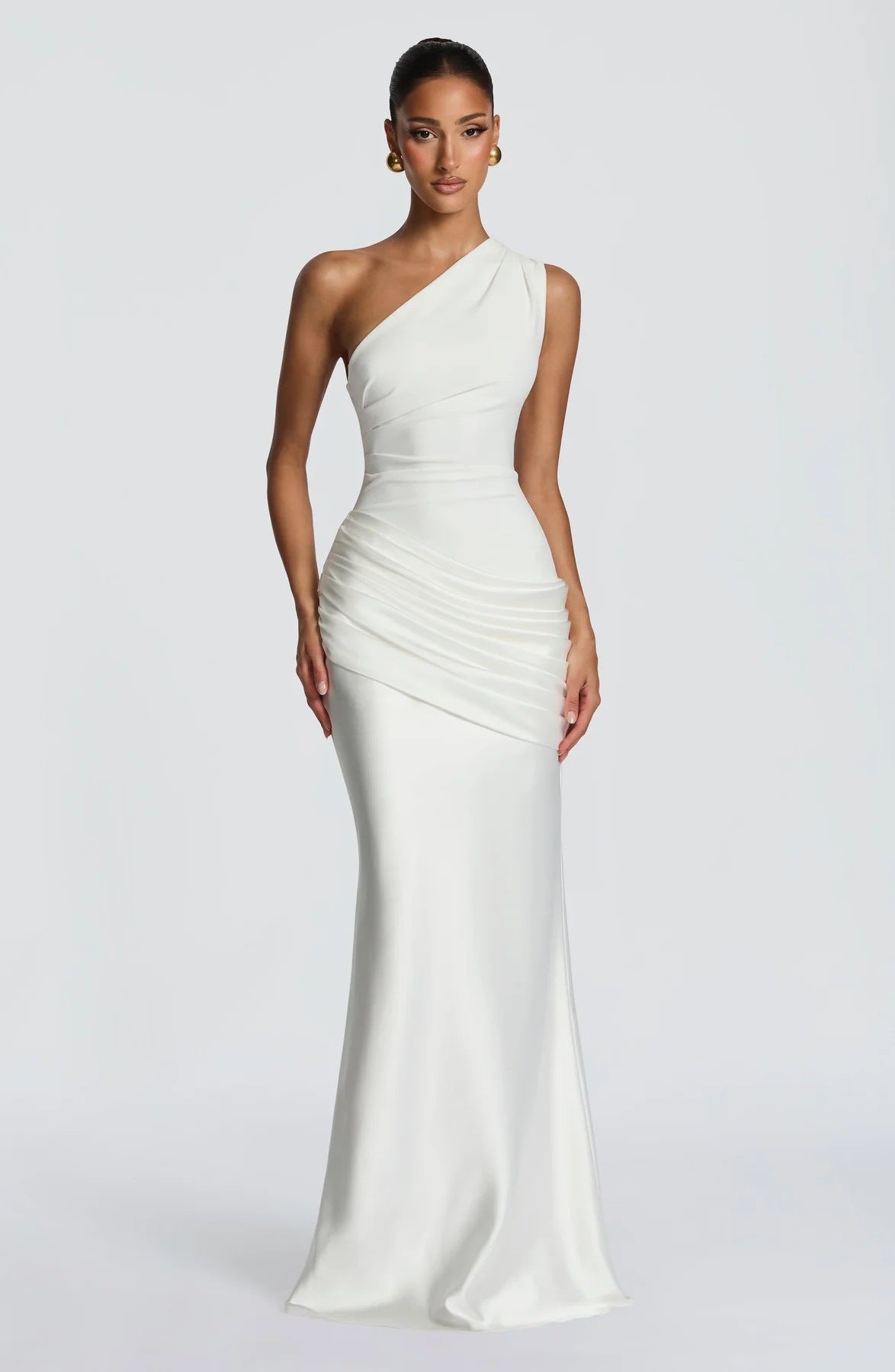 Damen elegantes asymmetrisches Satin-Abendkleid mit Drapé-Design ShopNory