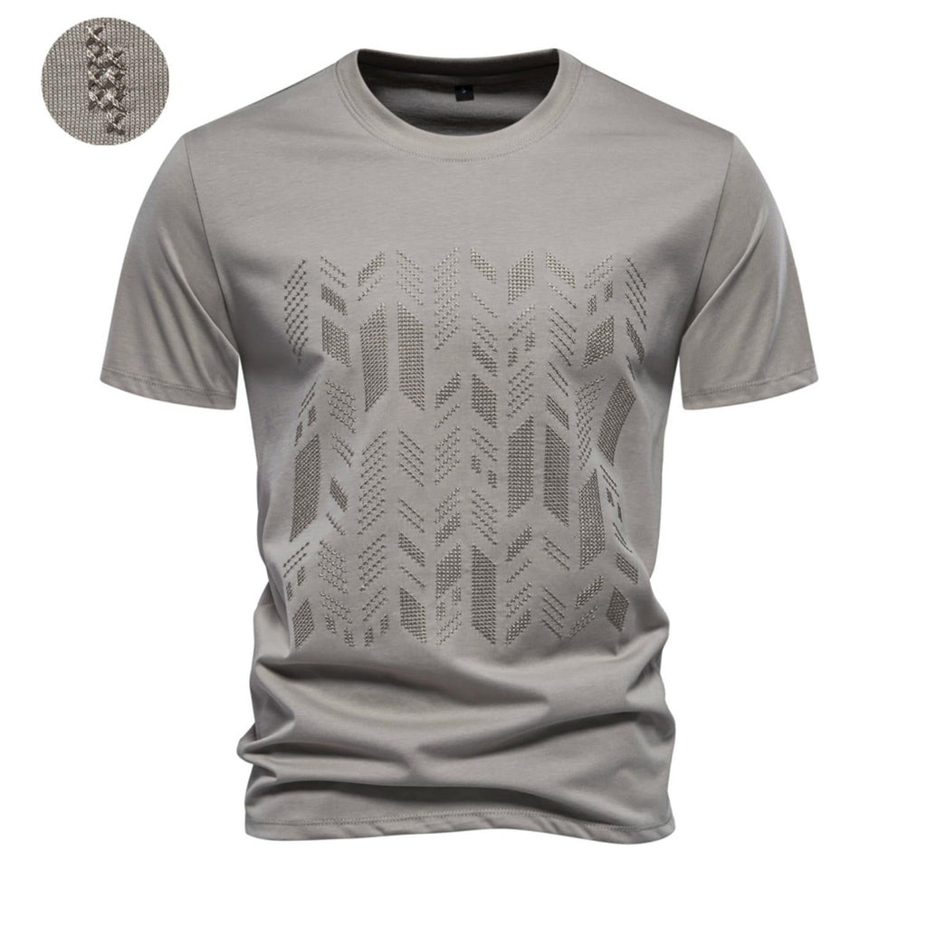 Herren nan Rundhalsshirt aus Baumwollmix mit geometrischer Laserperforation und geradem Schnitt