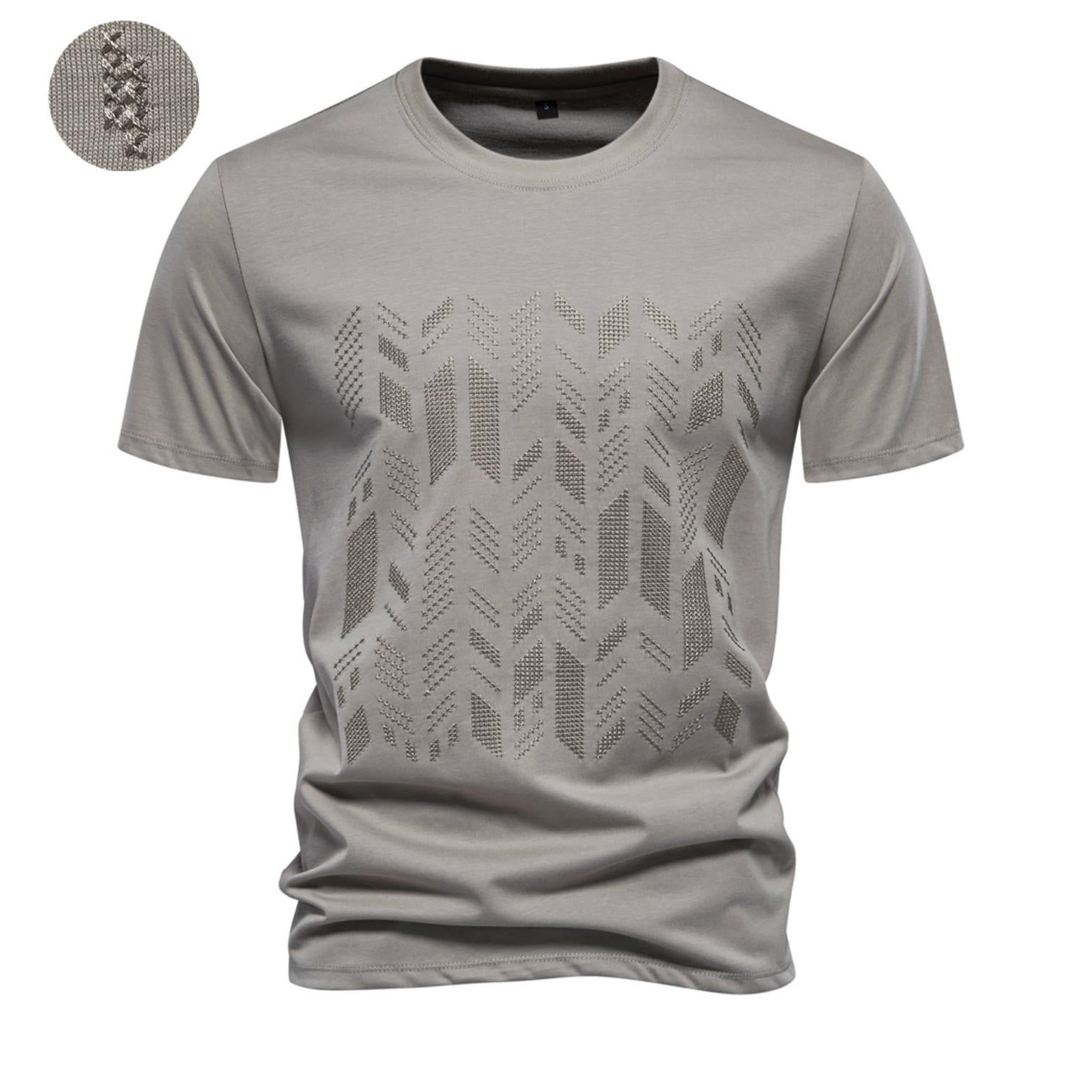 Herren nan Rundhalsshirt aus Baumwollmix mit geometrischer Laserperforation und geradem Schnitt