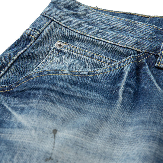 Damen locker geschnittene hochtaillierte Jeans im Used-Look mit ausgefransten Details und Ziernähten Shop Nory
