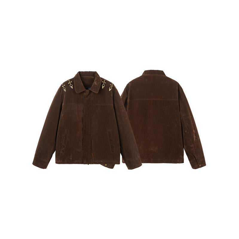 Herren Kurzjacke aus Velourslederoptik mit dekorativen Schulter-Schnallen und verdecktem Reißverschluss Shop Nory
